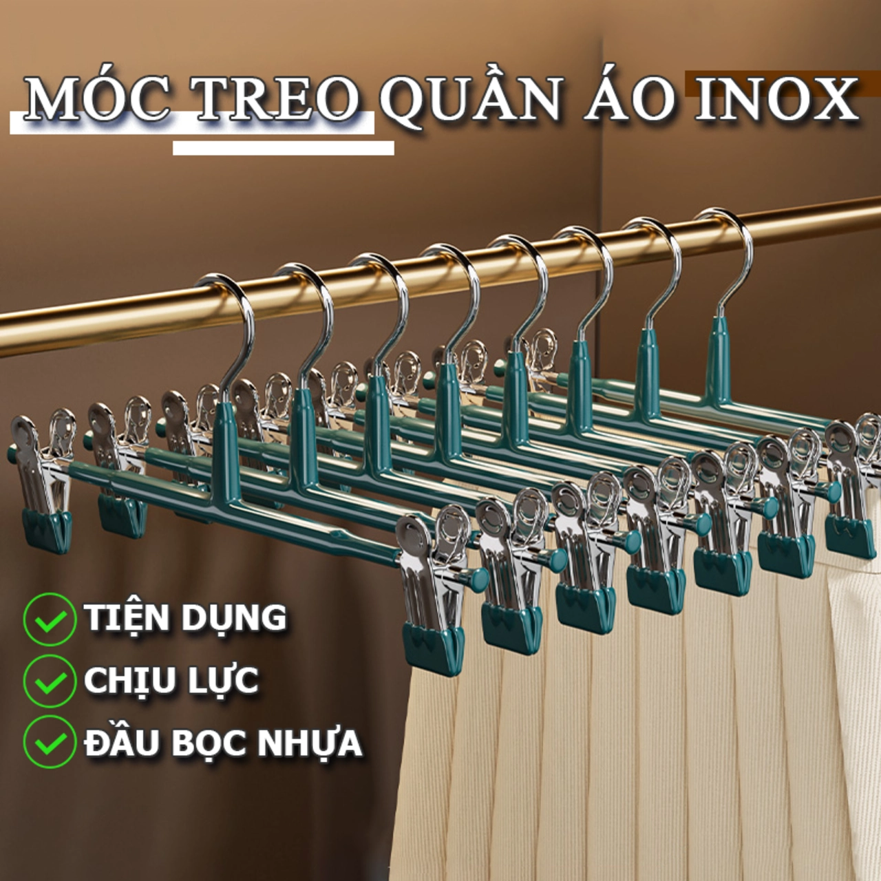 Móc Kẹp Quần Áo Inox Bọc Nhựa Cao Su Chống Trơn Trượt Không Để Lại Vết Hằn Trên Vải - FL55